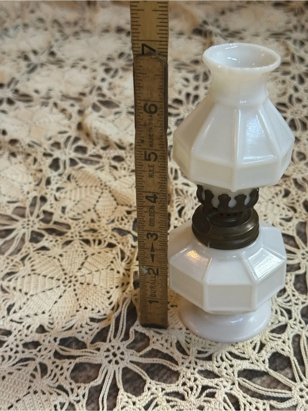 Vintage White Milk Glass Mini Lantern Oil Lamp